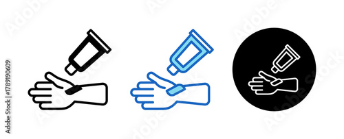 Body Lotion Multiple Style Icon Set Collection Mixed, Blue & Line. 