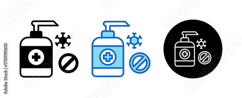 Antiseptic Multiple Style Icon Set Collection Mixed, Blue & Line. 