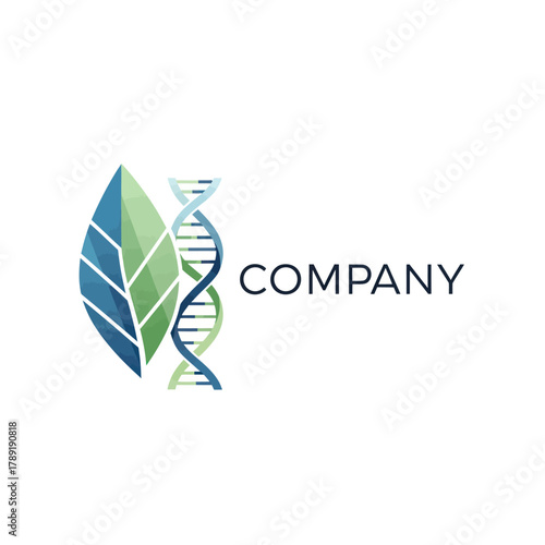 Leaf and DNA strand logo representing biotechnology and nature.