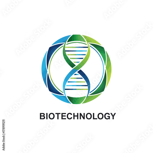 Biotechnology DNA Helix Logo with Globe, Science and Technology Innovation.
