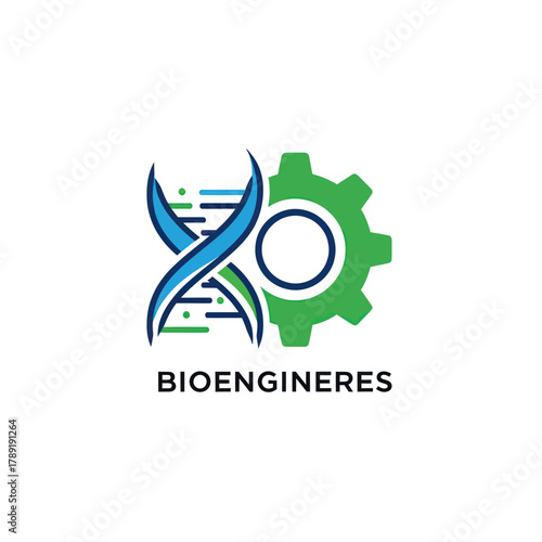 Bioengineering Logo Featuring DNA Helix and Gear Symbolizing Technological Advancement.