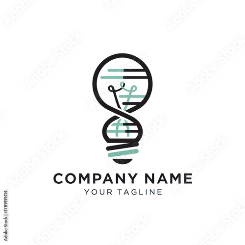 Creative lightbulb logo with a DNA helix filament design.