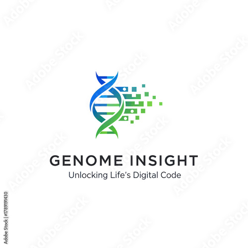 Genome Insight Logo with DNA Helix and Digital Pixels.
