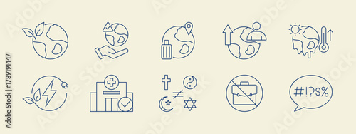 Social issues problems icon set. Simple vector illustration in modern thin line style. Vector illustration.