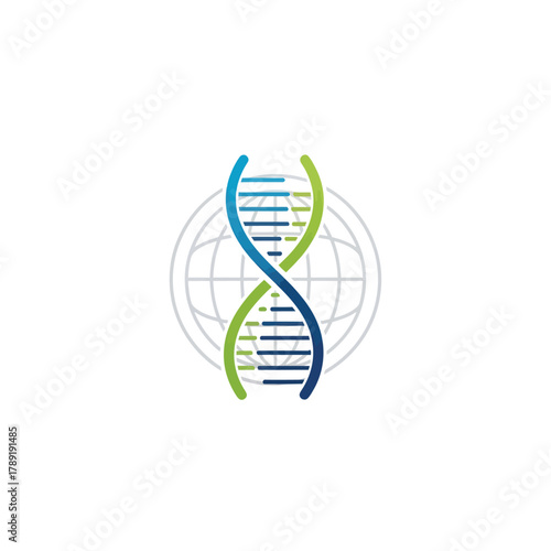 DNA helix structure with globe in background science concept.