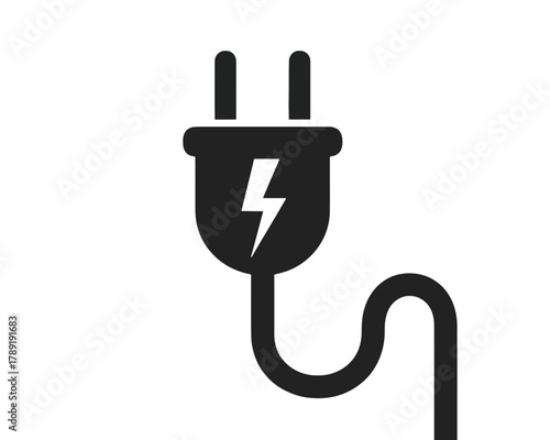 Illustration of an electrical plug with a lightning bolt symbol on a white background design element