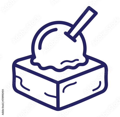 Outline illustration of ice cream scoop on top of a square dessert treat