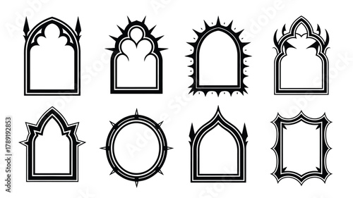 Gothic arch frames ornate decorative borders vector