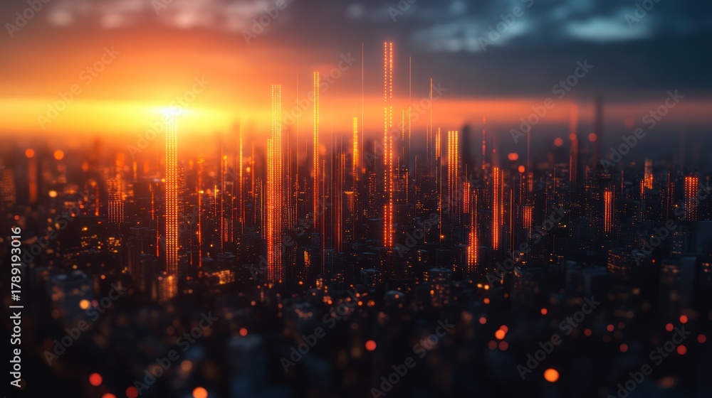 Fototapeta premium Futuristic City Sunrise Skyline View