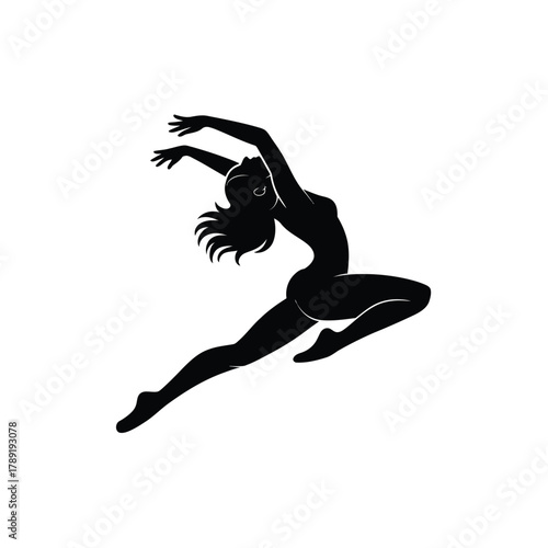 Graceful dancer in mid leap silhouette black