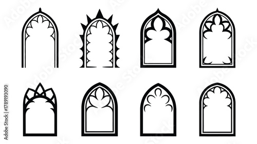 Gothic arch window designs black vector outlines architectural