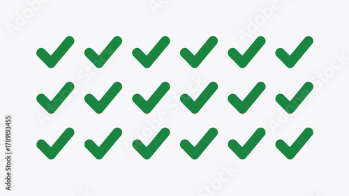 Green checkmarks arranged in rows approval success