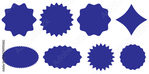 Set of red starburst. Price sticker, sale sticker, price tag, starburst, quality mark, retro stars, sale. Circle sticker set. Wavy edge promo red badges. Star burst shape tags for price. Red sale tag