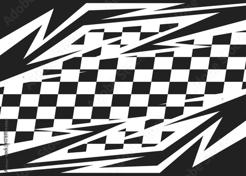 Abstract background with geometric spike line and checkered flag pattern and with some copy space area
