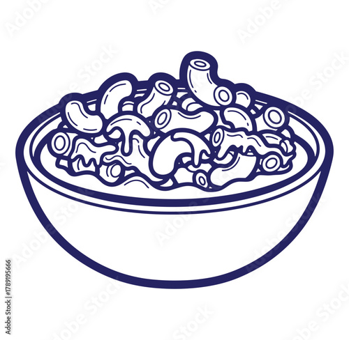 Simple vector illustration of macaroni and cheese in a bowl for culinary and food concepts