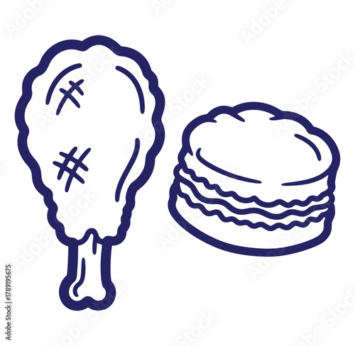 Simple vector illustration of fried chicken and biscuit for food and restaurant designs