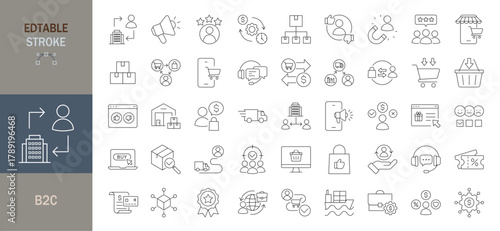 B2C icon set, Editable line icons. Vector illustration.
