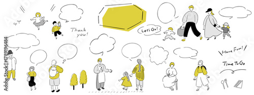 コミュニケーション__ゴールド＆シルバー.手書きイラスト＆吹き出し＆テキスト｜Talking People_Gold & Silver