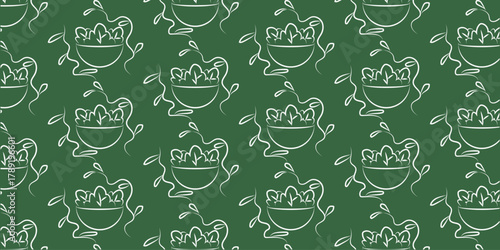 White salad plate pattern. Vector illustration, doodle style. Healthy eating only. Can be used as a pattern for tablecloths, dishes, and bed linens.