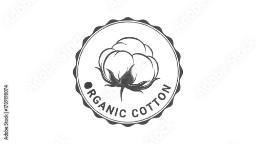 Vector illustration of hand drawn organic cotton emblem on a transparent background