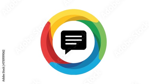 Vector illustration of black speech bubble icon in a colorful segmented circle on a transparent background