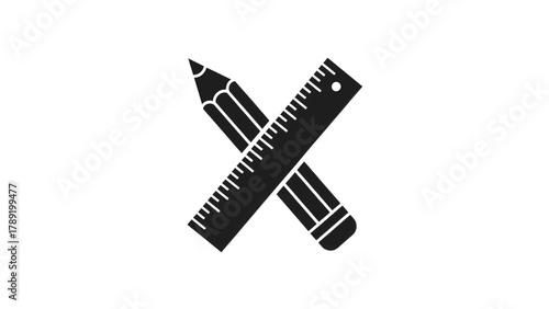 Vector illustration of pencil and ruler crossed on a transparent background