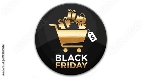 Black Friday Shopping Cart Icon with Gifts and Sale Tag for Promotional Designs and Sales Events