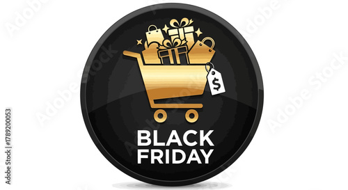 Black Friday Shopping Cart Icon with Gifts and Price Tag Representing Great Deals and Discounts
