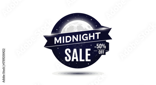Midnight Sale Badge with Moon and Starry Night Sky for Promotions