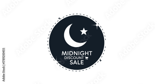 Midnight Discount Sale Badge with Crescent Moon and Star Design for Promotions and Offers