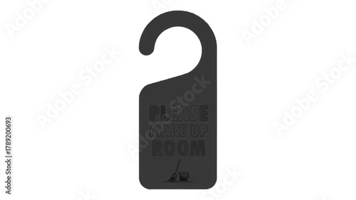Vector illustration of black door hanger sign with text please make up room, on a transparent background
