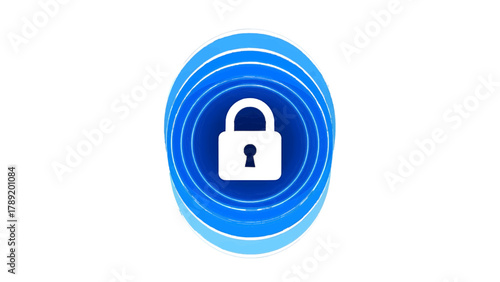 Vector illustration of blue circular icon with a white padlock symbol inside, on a transparent background