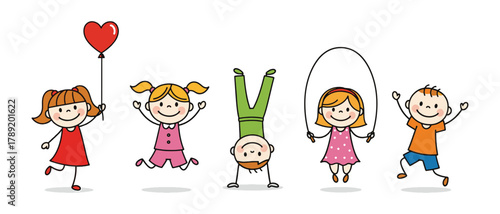 Happy Children Drawing Illustration Playful Kids Activity and Childhood Fun