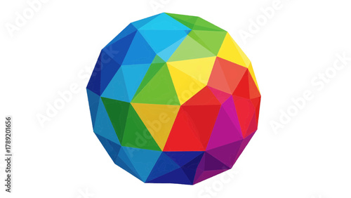 Vector illustration of abstract colorful geometric sphere made of polygons, on a transparent background