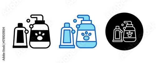 Pet Shampoo Multiple Style Icon Set Collection Mixed, Blue & Line. 