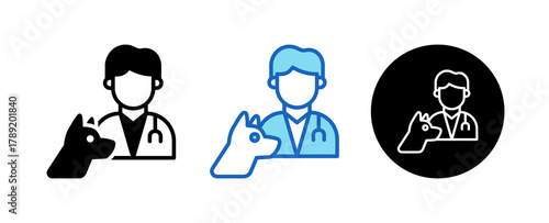 Veterinarian Multiple Style Icon Set Collection Mixed, Blue & Line. 