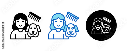 Groomer Multiple Style Icon Set Collection Mixed, Blue & Line. 