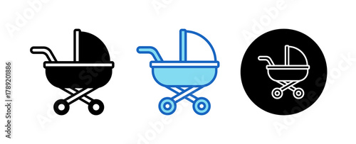 Stroller Multiple Style Icon Set Collection Mixed, Blue & Line. 