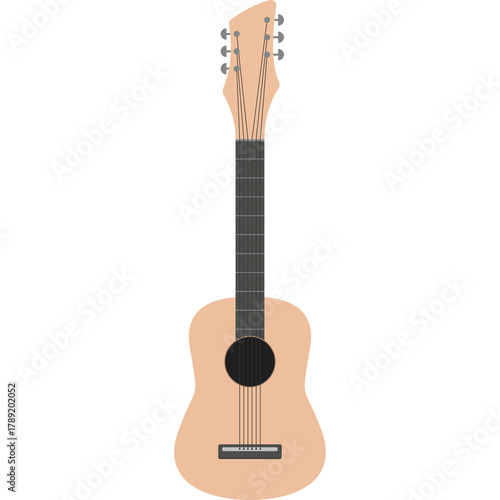Acoustic Guitar With Light Brown Body Dark Fretboard and Tuning Pegs Isolated on a Transparent Background Featuring a Black Soundhole