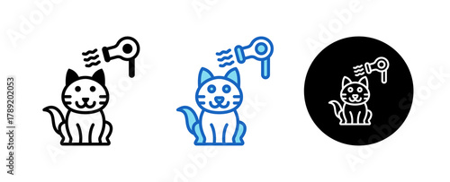 Pet Dryer Multiple Style Icon Set Collection Mixed, Blue & Line. 