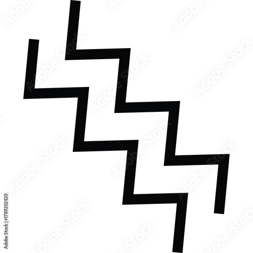 Abstract Zigzag Line Graphic Design with Sharp Angles and Black Outline on White Background representing a Staircase