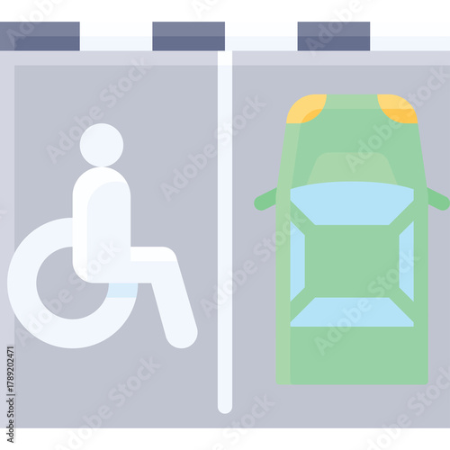 Accessible Parking Space Icon With Green Car on Transparent Background for Urban Mobility and Inclusivity Representation