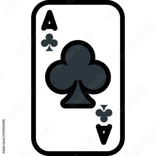 Ace of Clubs Playing Card Graphic Illustration With Transparent Background White Border and Dark Gray Club Symbol