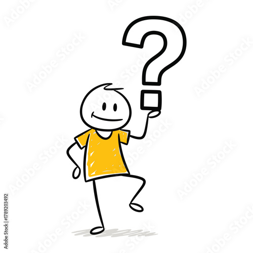 Stick figure with a question mark symbol for asking questions concept