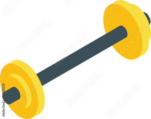 A yellow and dark grey barbell with weight plates, used for strength training and fitness exercises.