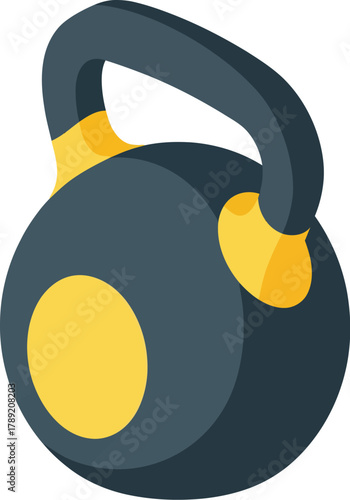A stylized illustration of a black and yellow kettlebell for fitness training.