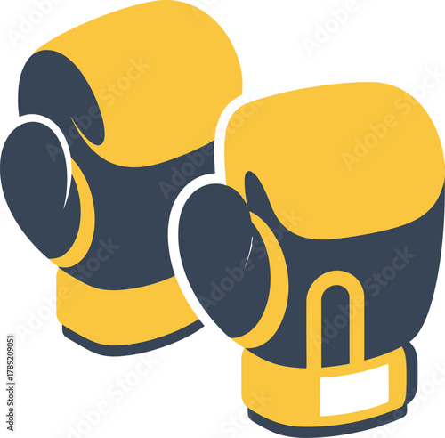 Illustration of a pair of boxing gloves in yellow and dark gray.