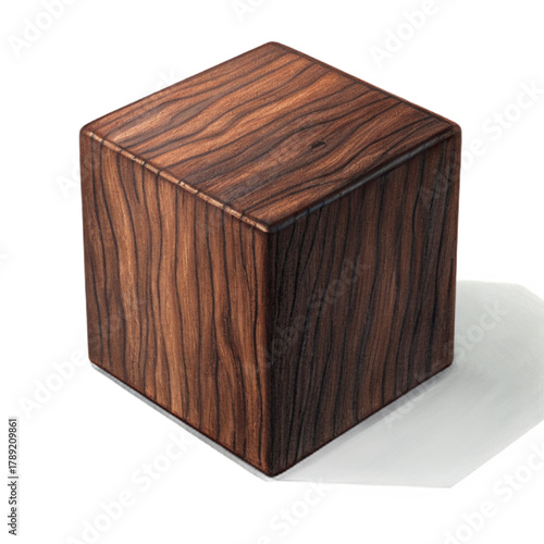 Luxurious dark wood cube with rich grain texture offers a sophisticated foundation for modern design projects and premium branding.