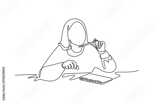 woman save money for vacation. Budget planning concept. Single line draw design. Vector graphic illustration