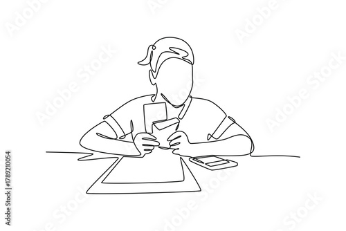 young woman use calculator analyze charges check utility bills. budget planning concept. Budget planning concept. Single line draw design. Vector graphic illustration